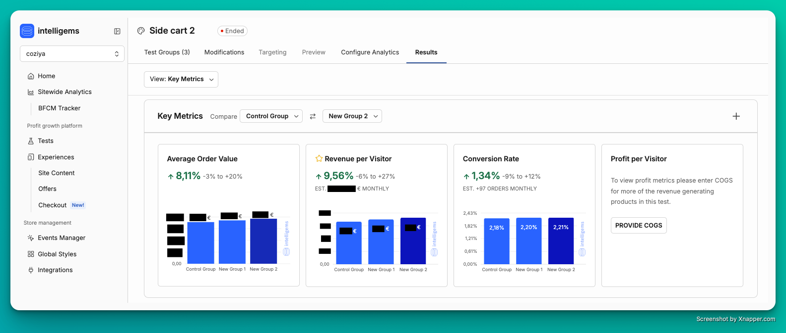 Résultats test Side Cart